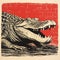 Vintage Woodcut Alligator: Intense Expression In Minimalist One-color Print