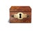 Vintage wooden box with metal keyhole