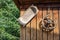 Vintage wooden carriage wheel and washtub