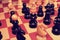 Vintage wooden chess pieces. Retro effect.