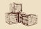 Vintage wooden crates drawn