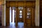 Vintage wooden doors in ticket hall of Smolenskaya underground station before the renovation.