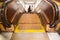 Vintage wooden escalators in major department store