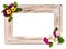 Vintage wooden frame with pansy flowers