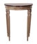 Vintage wooden half moon console table with brown top and beige legs isolated on white background including clipping path