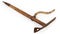 Vintage wooden handled ice axe on a white background