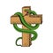 Vintage Wooden Jesus Christian Cross with Green Snake Serpent Cobra Illustration Design