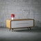 Vintage wooden mid century tv stand 3d render