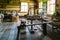 Vintage wooden objects in the room of a wooden farmhouse