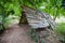 Vintage wooden ruin hiking cabin in forest