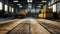 Vintage wooden table surface in a sunlit industrial warehouse. empty space for product display. focus on wood texture