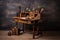 vintage wooden writing desk with quill and inkwell