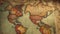 Vintage world map on an old stained parchment. Generative AI
