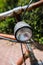 Vintage worn bicycle with shinny front light