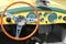 Vintage yellow British sportscar interior