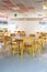 Vintage yellow dining room school canteen