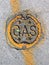 Vintage yellow gas manhole, energy details,