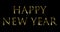 Vintage yellow gold metallic happy new year 2018, 2019, 2020, 2021, 2022 word text with light reflex on black background