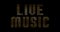 Vintage yellow gold metallic live music word text reveal with light reflex on black background, concept of golden luxury music