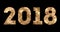 Vintage yellow gold sparkly glitter lights and glowing effect simulating leds happy new year 2018 word text on black background
