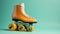 Vintage Yellow Roller Skate On Turquoise Background