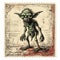 Vintage Yoda Cartoon Stamps Vector Illustration In Esao Andrews Style