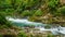 Vintgar gorge, Slovenia. River near the Bled lake with wooden tourist paths, bridges above river and waterfalls.