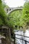 Vintgar mountains, river goes through bridge, waterfall. Spring time in Slovenia, Bled