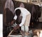 Vintner pouring wine to glass in shop