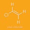 Vinyl chloride, polyvinyl chloride PVC plastic building block. Skeletal formula.