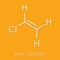 Vinyl chloride, polyvinyl chloride PVC plastic building block. Skeletal formula.