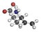 Vinyl chloride, polyvinyl chloride PVC plastic building block. Skeletal formula..