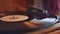 Vinyl gramophone. Cinemagraph Loop Vinyl Player View Top. Vinyl record on turntable. Vinyl gramophone. Top view close up