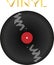 Vinyl record in black with a red center and the word vinyl in gold letters