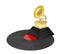 Vinyl record and premium golden gramophone 3d illustration