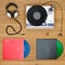 Vinyl records, record player and head phones background