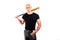 Violence and aggression concept - furious screaming angry man hand holding baseball sport bat