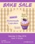 Violet bake sale promotion flyer with cupcake