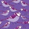 Violet birds seamless pattern. Vector illustration on lila background