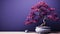 Violet Bonsai Tree In A Pot: Minimalist Art With Dramatic Use Of Color