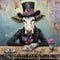 Violet And Bronze Cow In Top Hat: Romantic Graffiti Painting For Sale