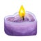 Violet burning candle.Shape of a heart. Watercolor illustration isolated on white background. Candlelight design for