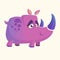 Violet cartoon rhino. Vector image of colorful rhino mascot.