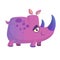 Violet cartoon rhino. Vector rhino icon character isolated.