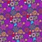 Violet colorful doodled roses in a seamless pattern