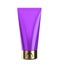 Violet cream or lotion tube isolated on white. Plastic blank mockup container for gel, lotion.cosmetics etc. Gold cap.