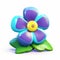 Violet And Cyan Flower 3d Icon: Cartoon Clay Material With Smooth And Shiny Finish