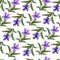 Violet flowers on a light background. Spring / summer floral background. Seamless texture with violets. Hand-drawn. For wallpaper