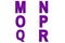 Violet font Alphabet m, n, o, p, q, r made of violet sparkle background.