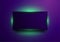 Violet glowing frame with green fluorescent neon light abstract background